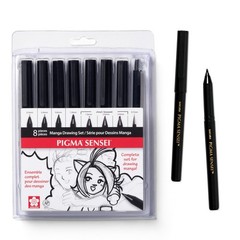 50204 8-Piece Pigma Sensei Manga Drawing Kit, Black
