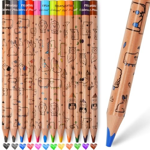 Jumbo Colored Pencils for Kids, Triangle Thick Coloring 12 Wooden Look
