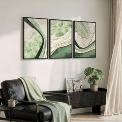 Framed Green Abstract Wall Art Bedroom, 3 Piece Botanical Modern Minimalist C…