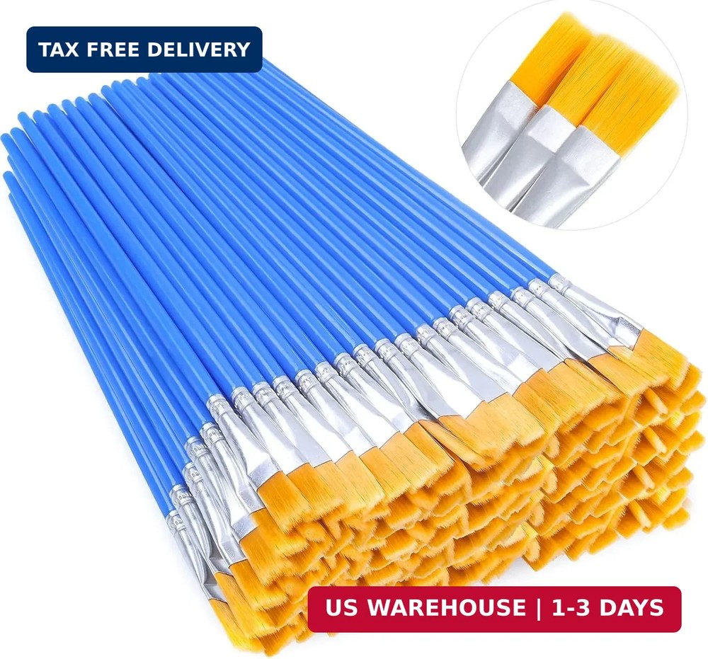100Pcs Small Paint Brushes Bulk, Anezus Flat Top Acrylic Classroom Brush for Kid