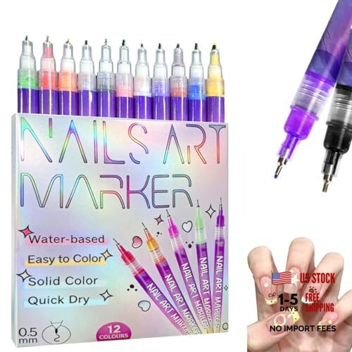12 Colors Nail Art Marker Pens Set, Nail Markers for Nail Art, Suitable for
