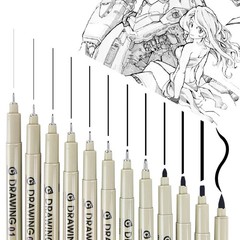12 PCS Black Micro Pen Set Fineliner Drawing Art Ink Sketch Technical Line