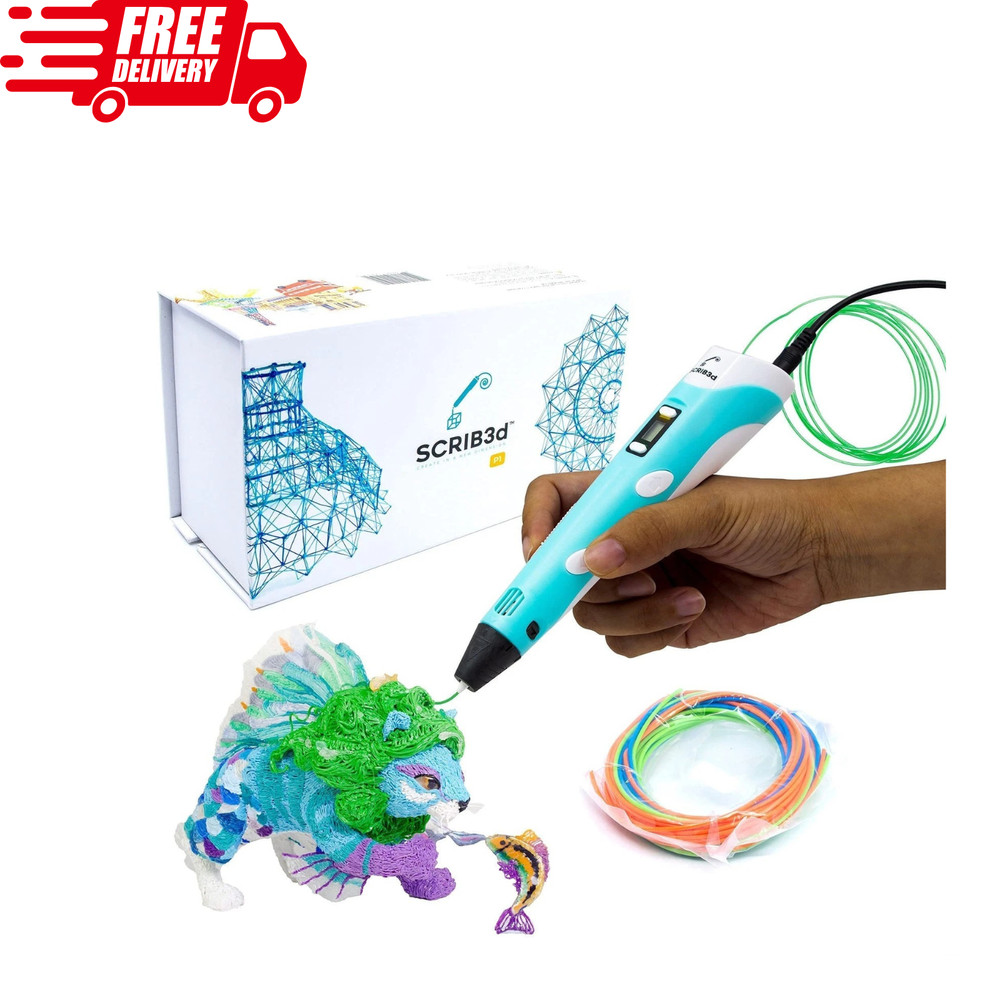 3D Printing Pen W/ Display 3 Colors of PLA Filament Stencil Book Guide & Charger