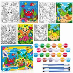 4 Pack Paint by Numbers for Kids Ages 4-8 8-12, Pre-Drawn Canvas Painting Kit…