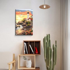 JOOZ Lighthouse Paint by Number for Adults, 8 x 12 inches,