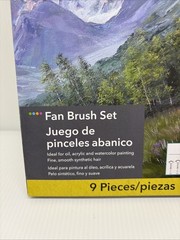 Brand New Crelando Fan Brush Set Of 9 – Oil Acrylic Watercolor – Teal Handle