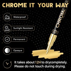 3Pcs Chrome Paint Markers, Gold Color Permanent Mirror Liquid Chrome Pens for…