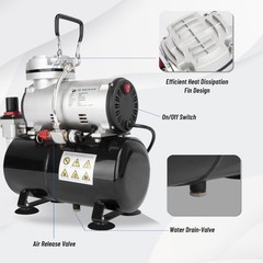 Timbertech Airbrush Compressor, High-performance Single-Piston Oil-free Mini