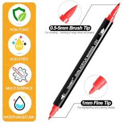 30 Colors Acrylic Paint Pens, Dual Tip Acrylic Paint Markers with Brush Tip