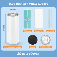 Joyclub Sublimation Tumblers 20 oz 10 Pack Flat Bottom Sublimation Blanks Bul…