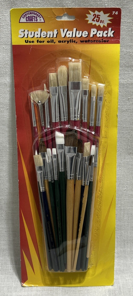 25 pcs Assorted Artist Paint Brushes Oil Acrylic Watercolor Fan Flat Filbert NEW