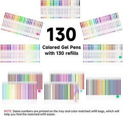 Deluxe 260-Pack Gel Pens in 130 Colors – Non-Toxic & Comfortable Grip for Adults