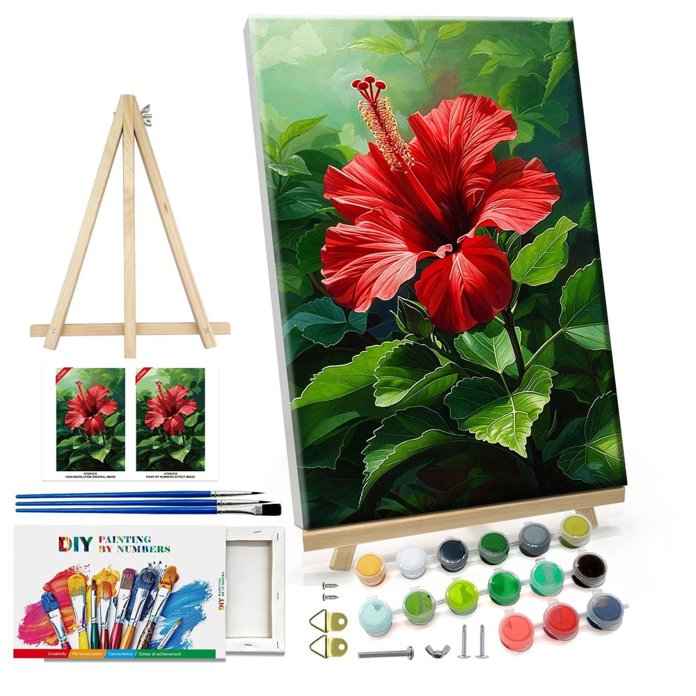 Paint by Numbers kit for Adults with Frame Flowers Paint by Numbers with Easel D
