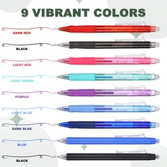 6Pcs 0.5mm Fine Point Retractable Erasable Gel Pens Comfortable Grip, Light Red