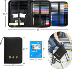 H & B 72PCS Drawing Supplies, Sketching Art Kit with A5 – Graphite, Charcoal, Wa