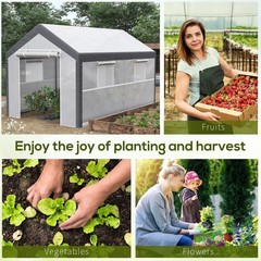 Outsunny 12 L x 7 W x 7 H Walk-in Outdoor Tunnel Greenhouse, PE Cover, Steel 2 4