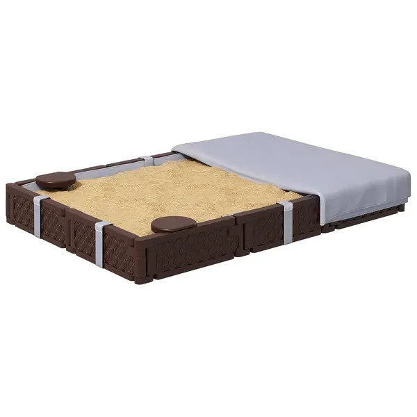 Kids Sandbox with Cover, 4 Corner Seats, Bottom Liner for Backyard, Garden, Outd