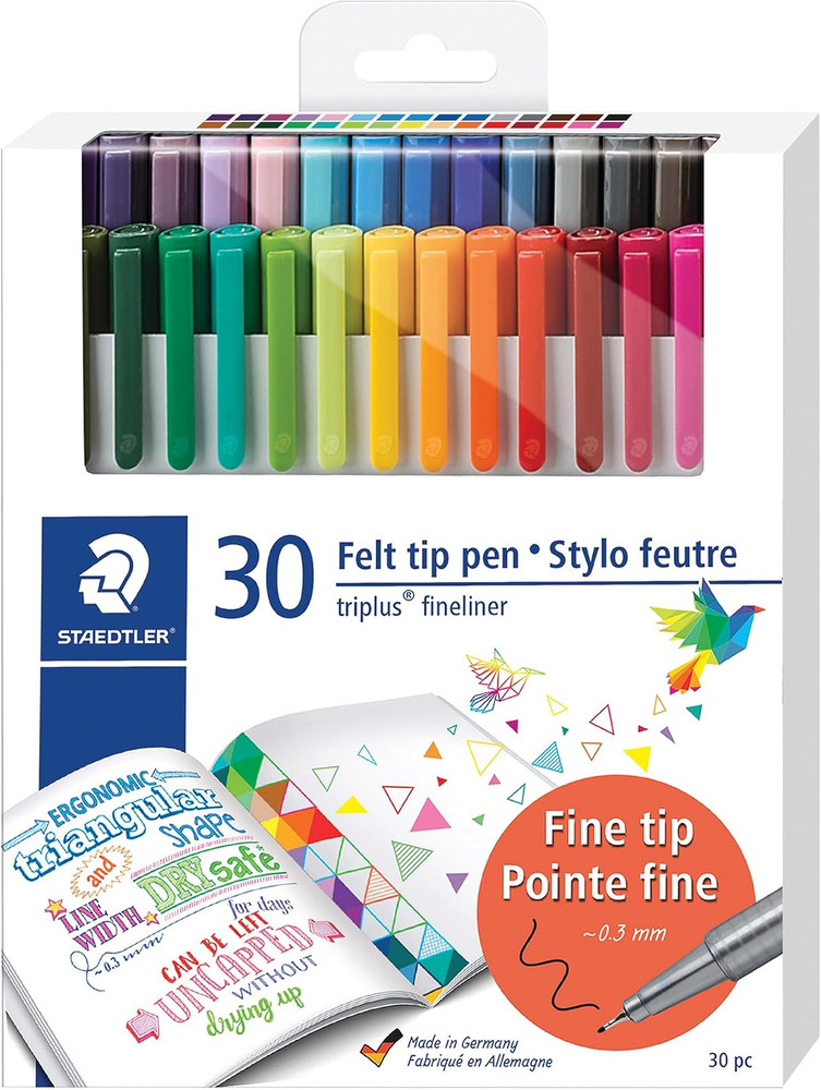 Fineliner Triplus Writing Pens – 30 Count Fiber Tip Pens