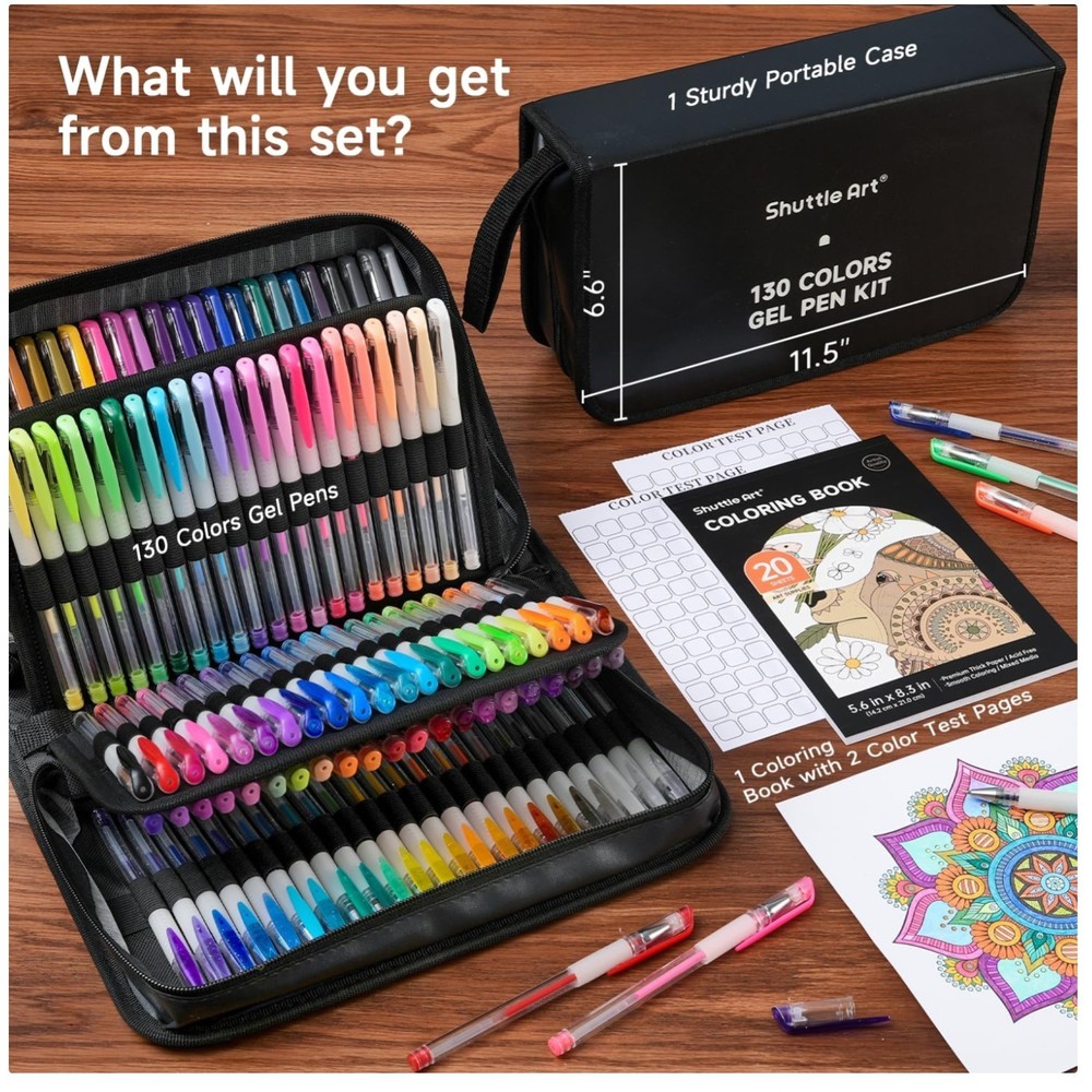 130 Color Gel Pens Set with Bonus Coloring Book