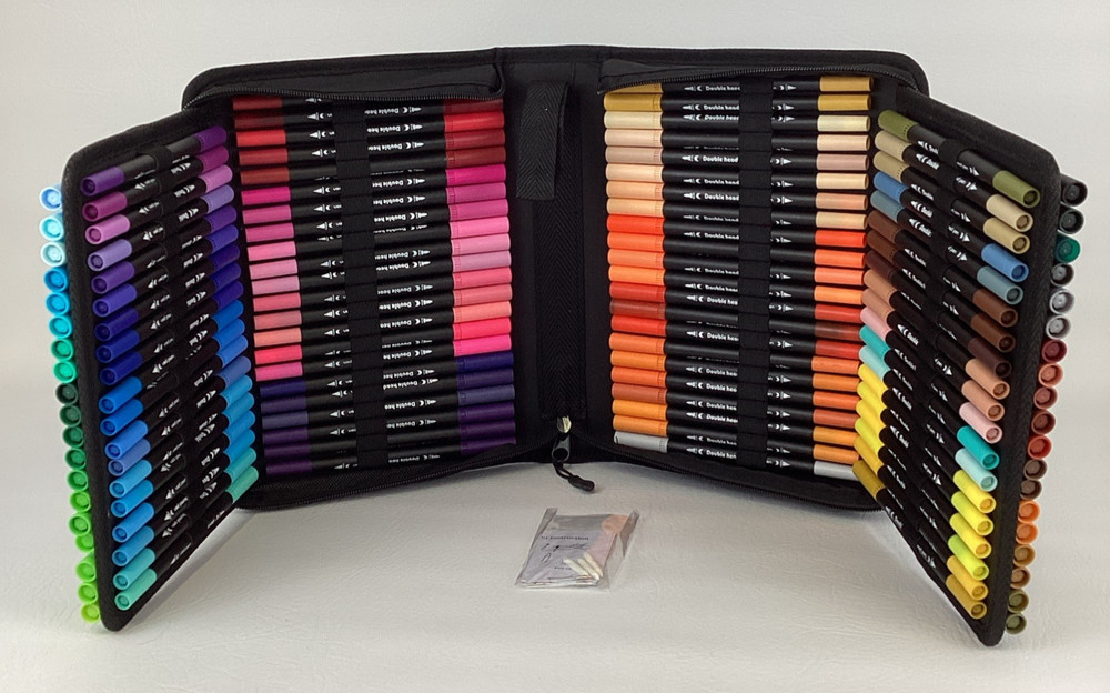Dual Tip Marker Pen Set Calligraphy Adult Coloring Double Head Colored Pens 120+