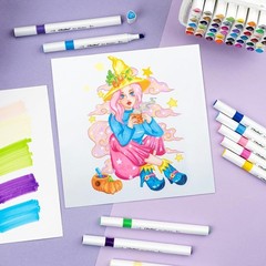 Markers: 48-Color Double Tipped Brush & Chisel Alcohol Markers for Adults Col…