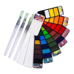 Watercolor Paint set – 42 Assorted Colors with 3 Brushes – Perfect Foldable W…
