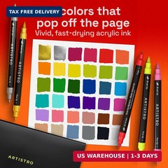 ARTISTRO 36 Acrylic Paint Markers – Paint Pens for Drawing, Brush + Fine Tips –