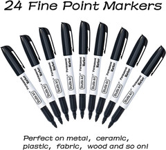 Shuttle Art Permanent Markers Black, Pack of 24 Fine Point Permanent Markers, Bl