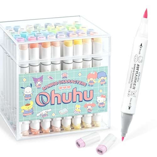 Sanrio x Ohuhu Alcohol Brush Marker Set Brush Broad Tip Pastel +Blender Japan FS