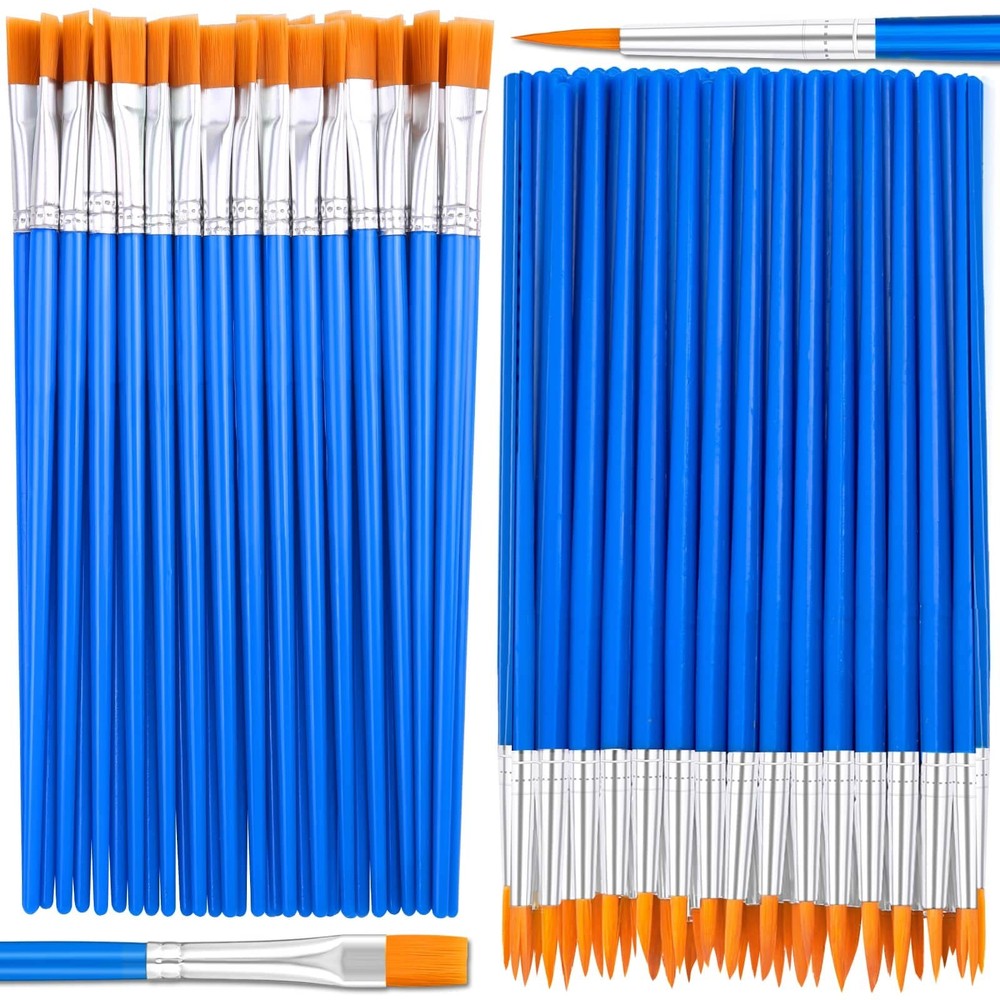100Pcs Small Paint Brushes Bulk, Flat Top Acrylic Classroom Brush for Kids Mini