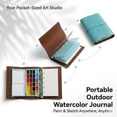 Mini Travel Watercolor Sketchbook Set – 24 Colors Pocket Paint Kit (6 Metalli…
