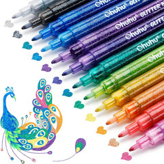 Glitter Markers Pen: 12 Glitter Colors Metallic Shimmer Marker Fine Tip Water-Ba