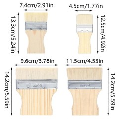 4Pcs Flat Paddle Paint Brush Set Wide Short Handle Fits 2/3/4/5 Inch Yellow