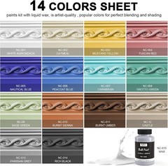 14-colour furniture chalk paint set, matt acrylic craft paint with liquid wax
