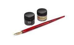 Signature Series Super Black India Ink & Pen Set, Includes Red Marbled Pen Ho…