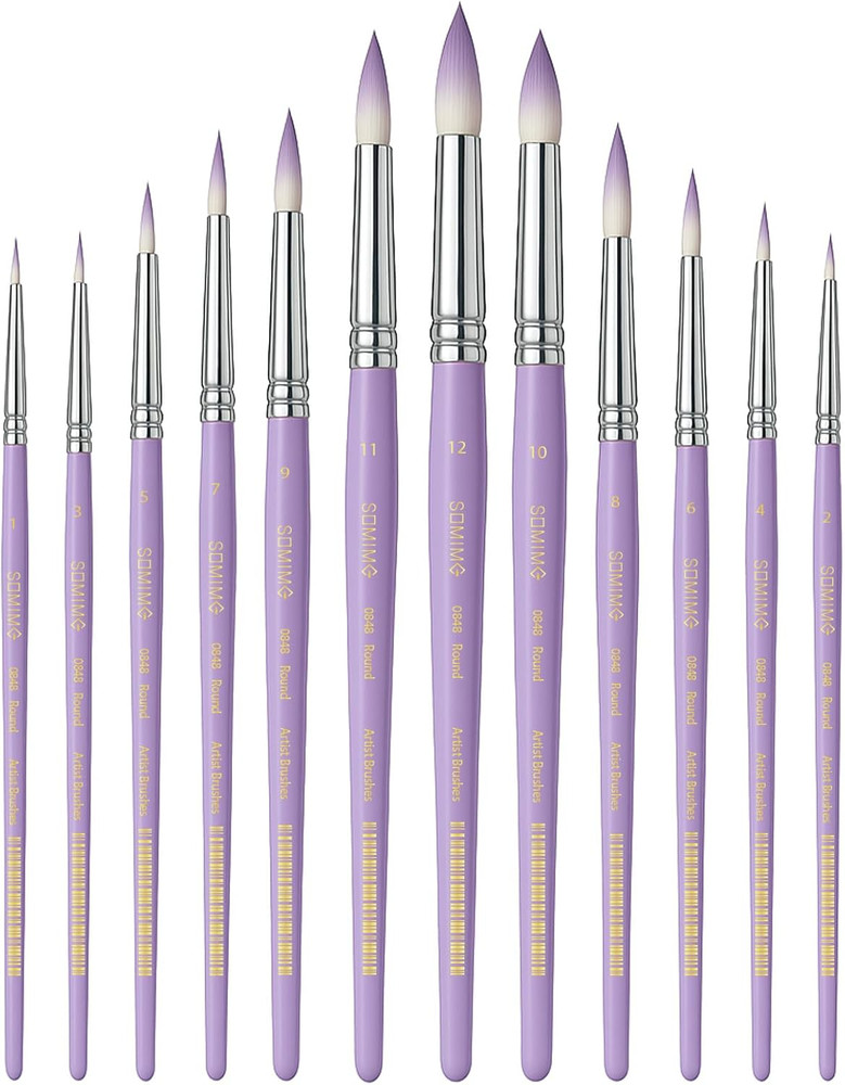 Professional Watercolor Paint Brush Set, 12 Pcs round Artist Paint Brushes