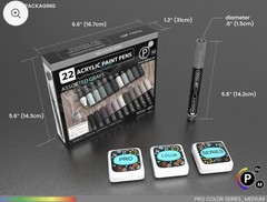 Tooli-Art Acrylic Paint Pens 22 Assorted Gray Pro Color Series Medium
