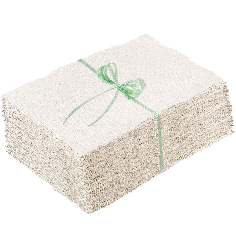 100 Sheets Deckled Edge Paper 5×7 inches, 160 GSM Handmade Paper, Rough/Textu