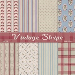 Scrapbook Paper,16 Sheets 4.1×5.8 Inch Vintage Stripe Style Scrapbook Supplie…