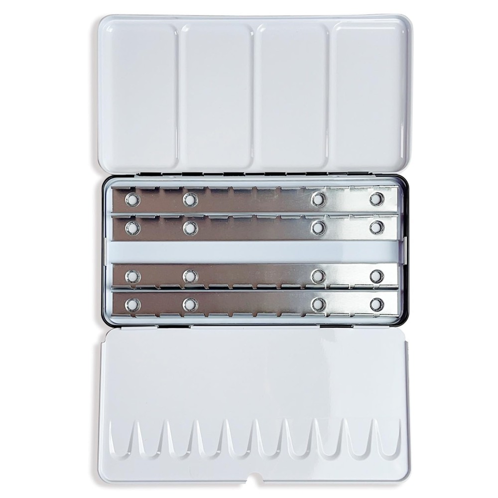 Empty Watercolor Palette Metal Tin 8.9×4.4×0.8″ – Holds 48 Half Pans for Travel