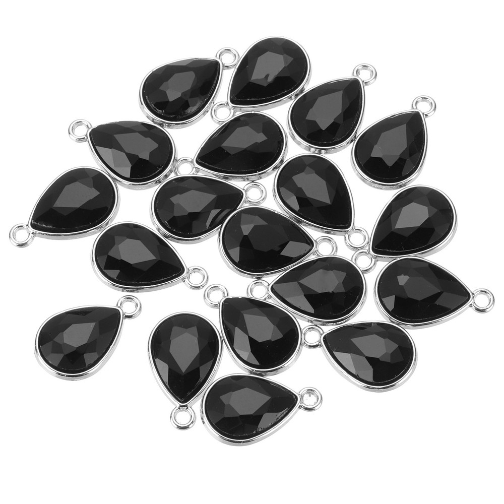 20PCS 12x20mm Alloy Glass Crystal Teardrop Charm Black