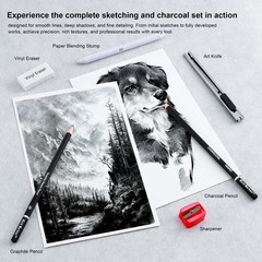Kird Barken 24PCS Professional Sketch Pencil Set – 5H to 14B Pencils, Charcoa…