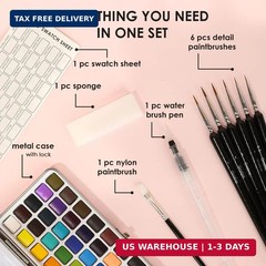 Grabie 50 Colors Watercolor Paint Set, Detail Paint Brush Included, Watercolor P
