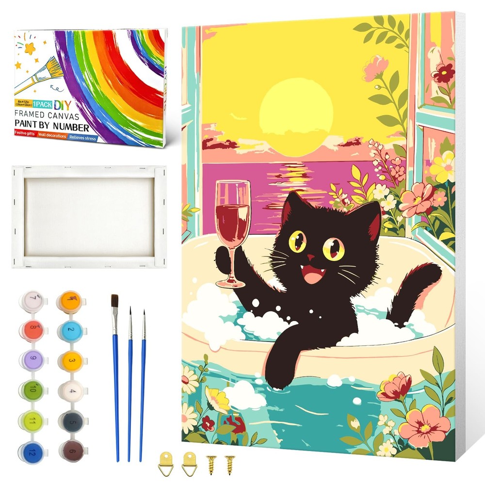 Paint by Numbers Cats with Framed,Paint by Numbers Animals for Adults,Small P…