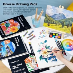 Deluxe Gift Art Kit, 202-Piece Wooden Art Supplies Set 202 Piece Set Cherry