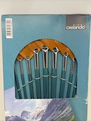 Brand New Crelando Fan Brush Set Of 9 – Oil Acrylic Watercolor – Teal Handle
