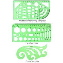 11PCS Geometric Drawings Templates, Compact (16-22 Cm X 8-15 Cm), Clear green
