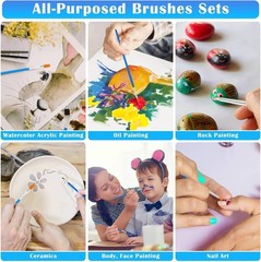 50 Pcs Small Paint Brushes Set – Flat and Round Nylon Bristles for Art Projects