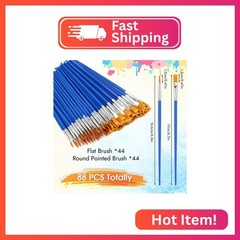 Small Paint Brushes Bulk, 88 pcs Nylon Hair Brushes, Flat Tip Round Acrylic Pain