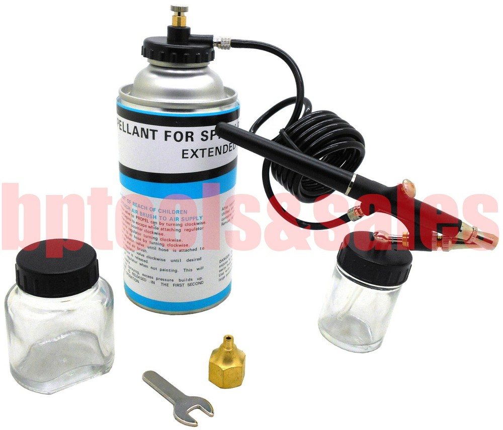 AIR BRUSH KIT SINGLE ACTION PAINT SPRAYER 1/4″ NPT w/ PROPELLANT CAN AIRBRUSH